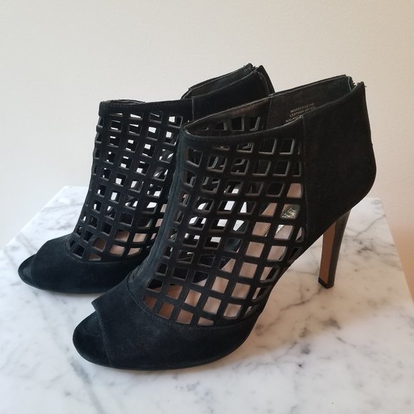 Audrey Brooke Black Suede Cut-out Booties - Picture 4 of 5